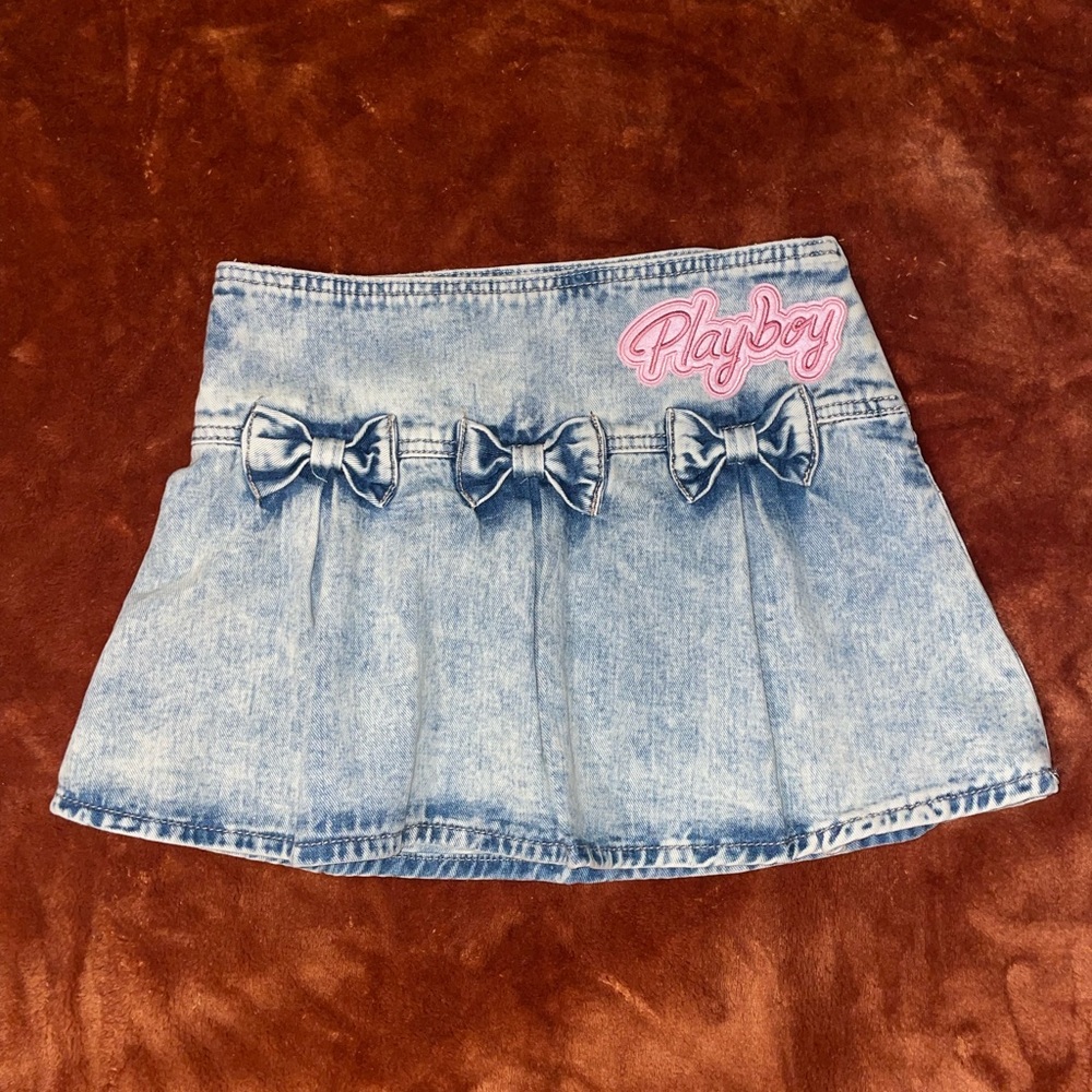 PLAYBOY Blue Denim Skirt with Pink Logo